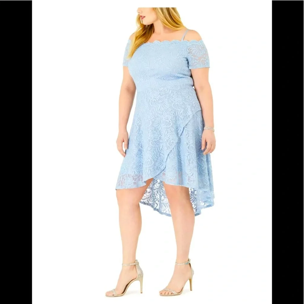 Women’s Formal Dress Plus Size 16W 20W CITY STUDIO Light Blue Off the Shoulder - Picture 3 of 7